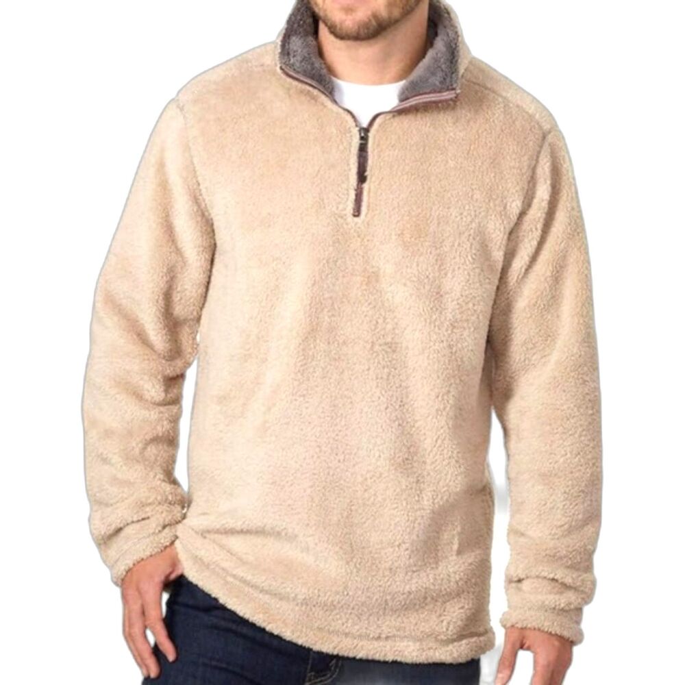 Trinity Beige & Gray 1/4 Zip Faux Fur/Fleece Pullover Big & Tall Size 2X